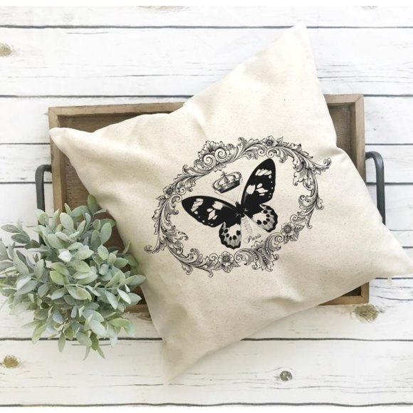 French Country, Paris Butterfly, Pillow Cover - Picture 1 of 2